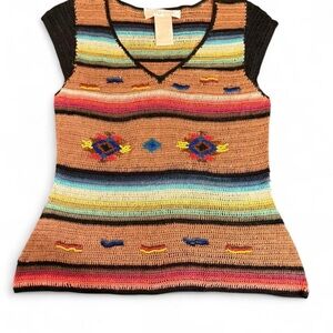 Vintage Boho Eclectic Festival Southwestern Beaded Knit Top